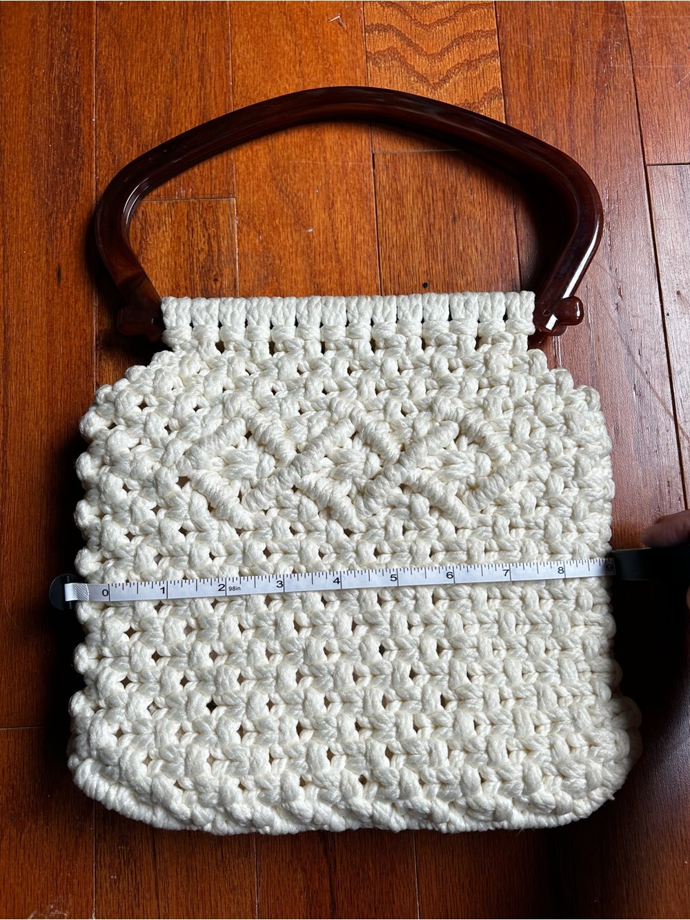 VINTAGE Cream Macrame/Crochet Tote with Brown Handles